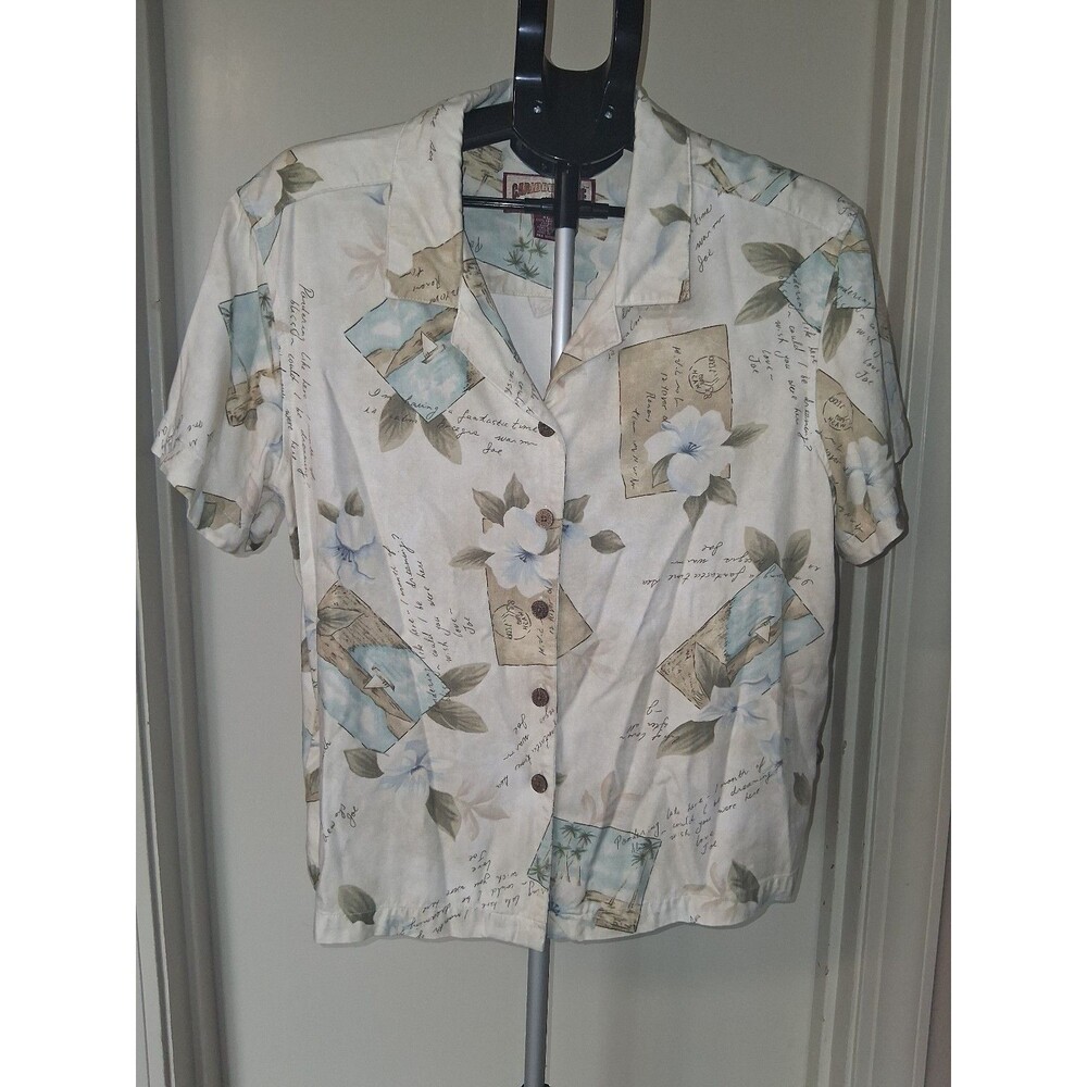Vintage Carribean Joe Tropical Postcard Camp Button Up Shirt Vacation Resort XL